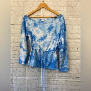 Venus Womens Size Medium Blue & White Tie Dye 3/4 Sleeve Lightweight Tunic